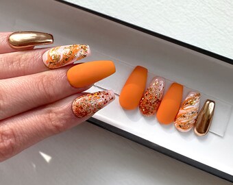 Pumpkin Spice Set | Press-On Nails | Fake Nails | False Nails | Glue On Nails | Fall Nails | AngelicColors