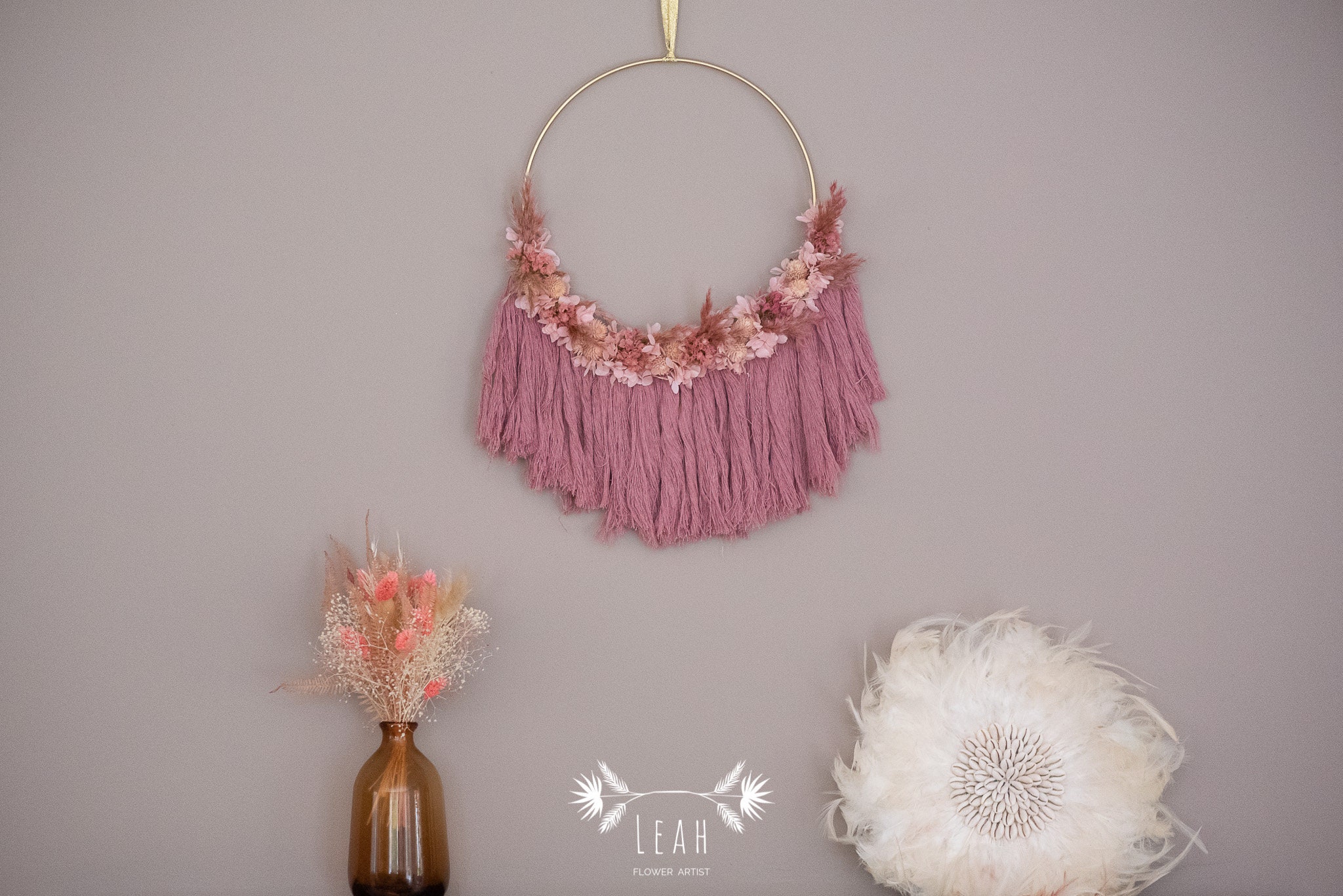 Couronne Murale en Fleurs Séchées // Macramé Manate