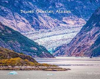Majestic Dawes Glacier – Nature’s Ice-Colored Masterpiece in Alaska, Landscape Postcards, Original Art Postcards