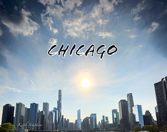 Chicago Skyline Postcard, River Landscape, Digital Art