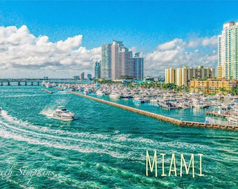 Miami Graphic Art Postcard, Landscape Photography Postcard, Original Digital Art Postcard
