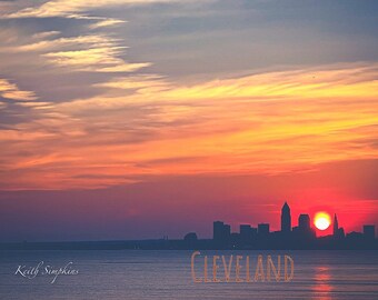 Cleveland Skyline Sunrise Postcard, Lake Erie Photography