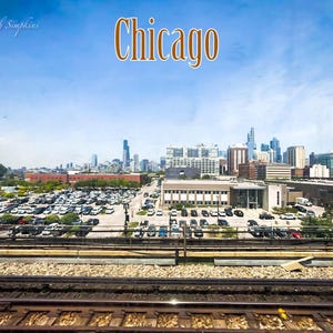 Chicago Postcard (L train view), Landscape Postcard, Digital Art Postcard