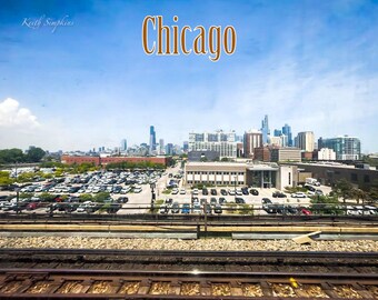 Chicago Postcard (L train view), Landscape Postcard, Digital Art Postcard