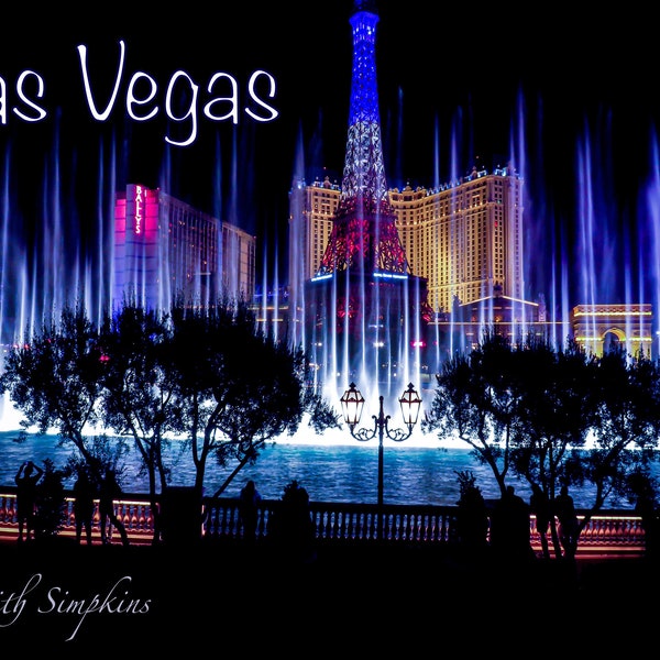 Las Vegas Postcard Bellagio Fountain Show (purple), Original Art Postcard, Original Photography Postcard