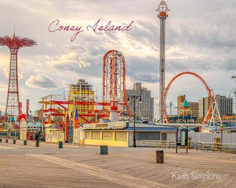 Coney Island Boardwalk, Landscape Postcard, Digital Photography Postcard