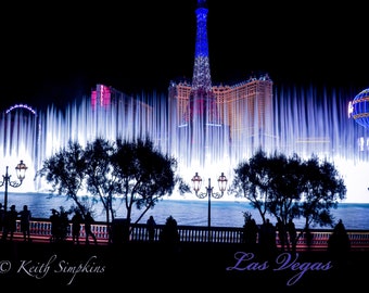 Las Vegas Bellagio Fountain Show, Original Art Postcard, Original Photography Postcard