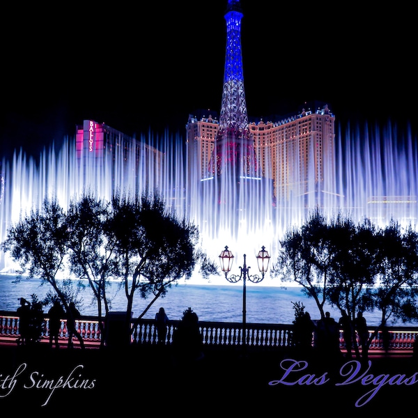 Las Vegas Bellagio Fountain Show, Original Art Postcard, Original Photography Postcard