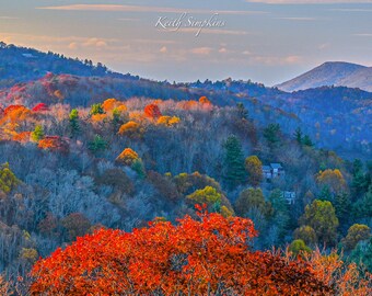 Fall in North Carolina, House on a hill, Landscape Photography, Digital Art, Original Art Print