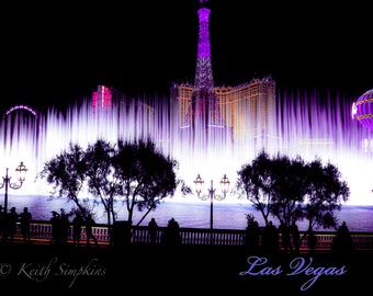 Las Vegas Bellagio Fountain Show, Original Art Photography Postcard