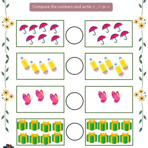 Greater Than, Lesser Than, Equal to Printable Math worksheet Homeschool pre k math activity