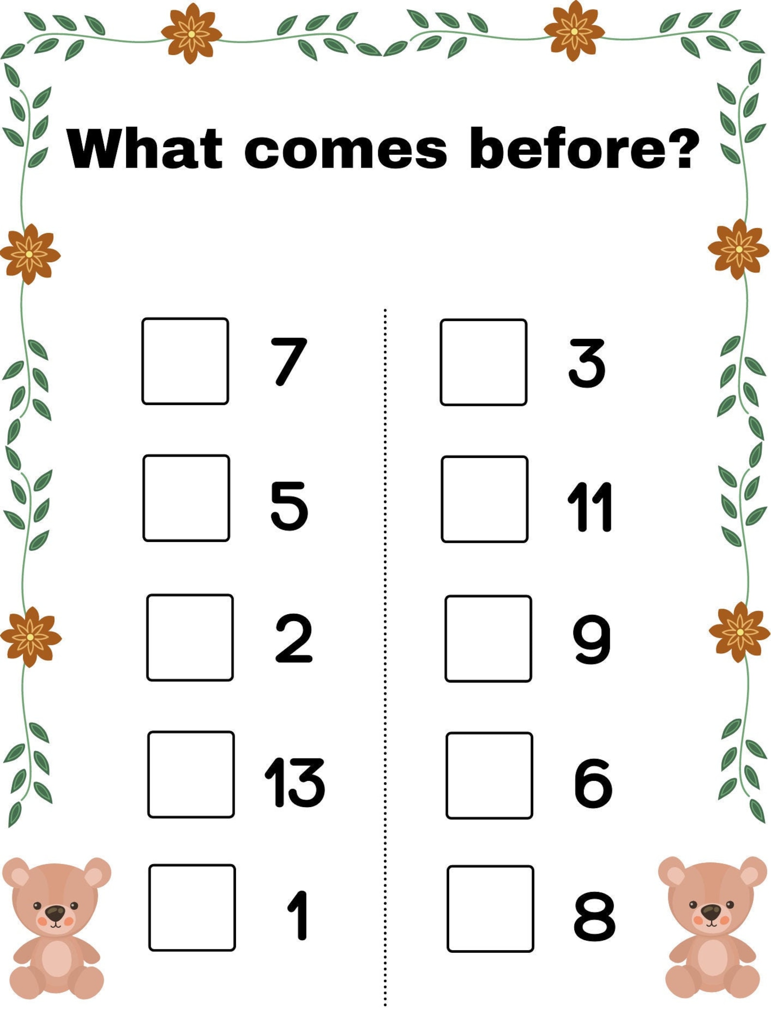 Pre K Math Workbook Before and After What Comes Before What Etsy India