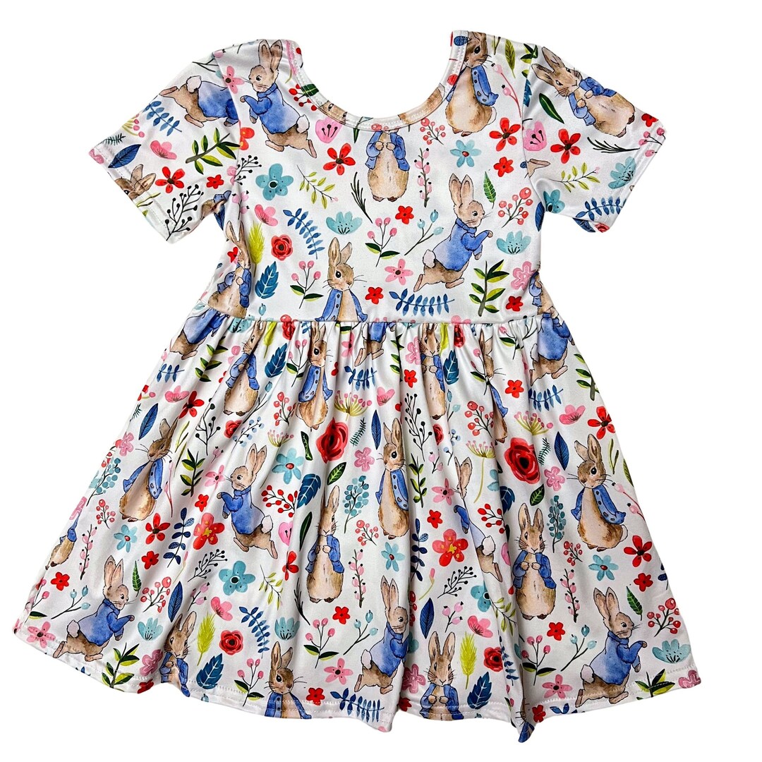 Toddler Easter Dress Short Sleeve Toddler Bunny Dress Flower Gift for