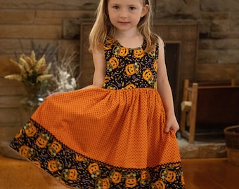 Handmade Pumpkin Print Dress Limited Edition Girls Halloween Costume