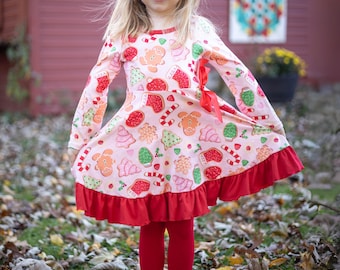 Candy Cane Christmas Long Sleeve Dress, Red Christmas Dress, Toddler Dress