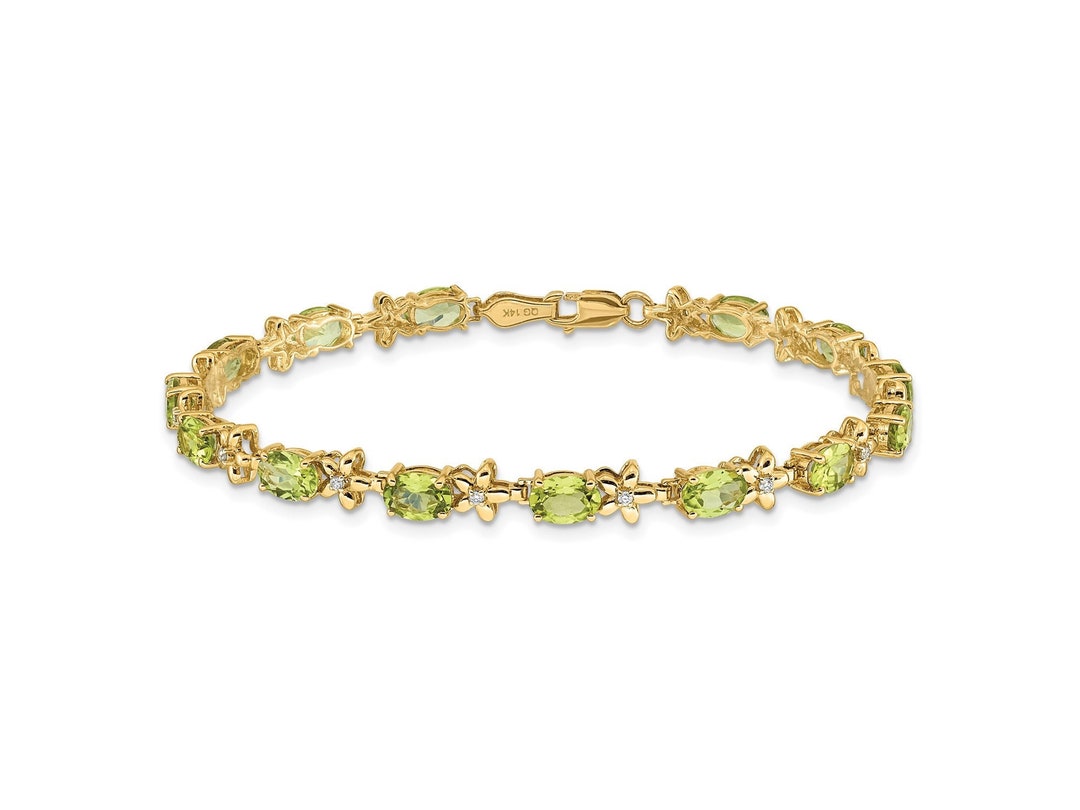 Natural Peridot and Diamond Bracelet 14K Gold Peridot Etsy