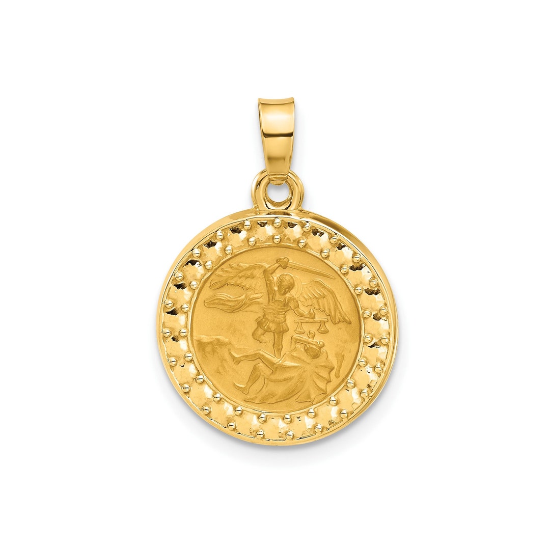 14k Gold St Michael Medal Pendant Round Saint Michael Medal - Etsy