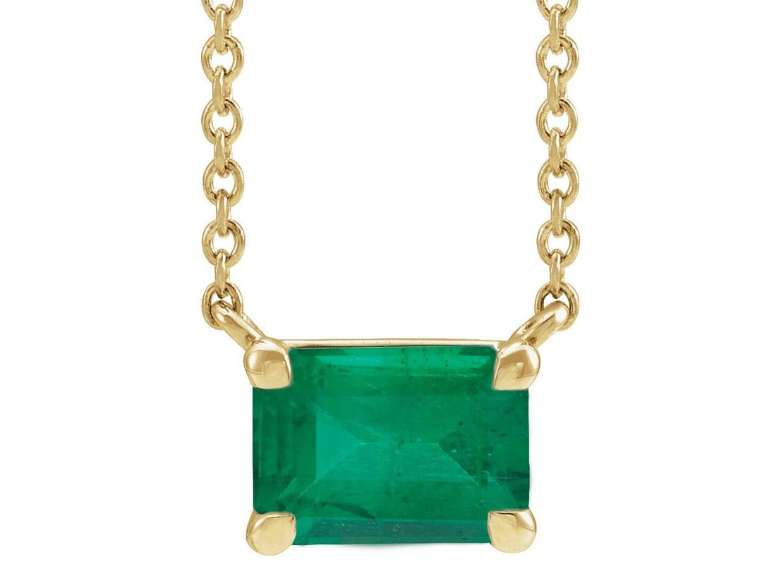 Emerald Necklace Gold 14K Gold Necklace Emerald Baguette Etsy