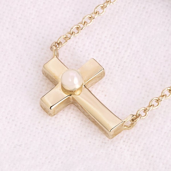 Pearl Cross Necklace Etsy