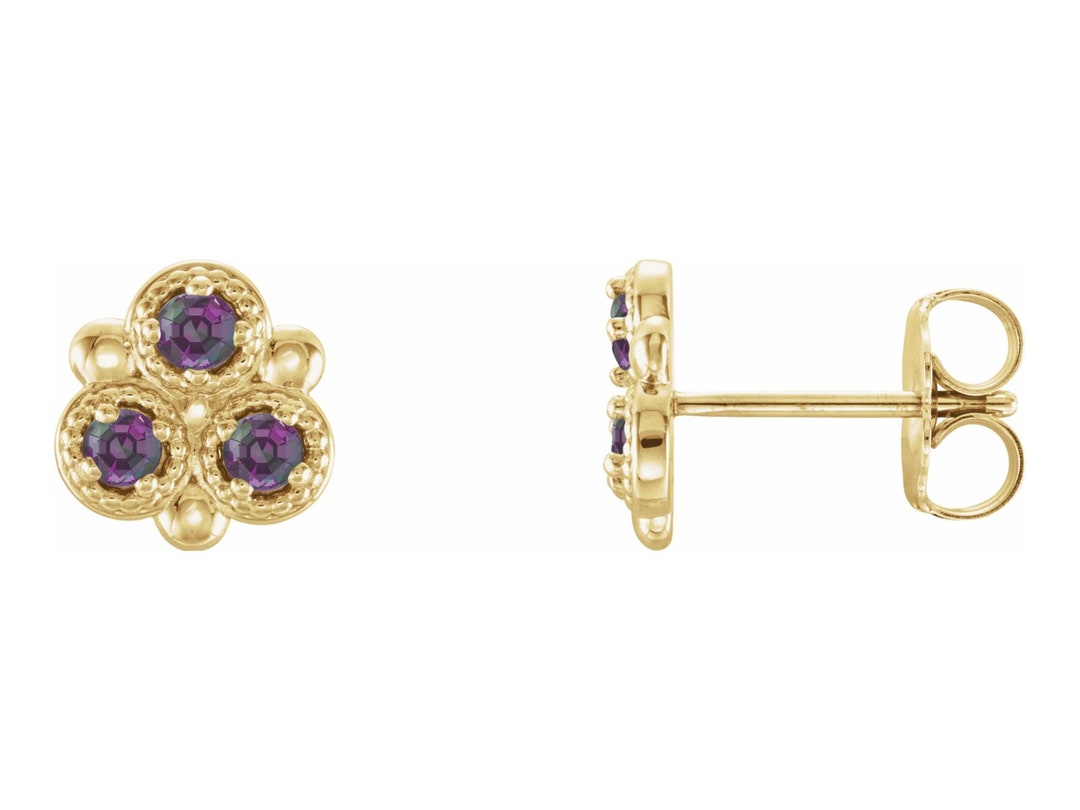 Natural Alexandrite Stud Earrings, 14K Gold Stud Earrings With Real