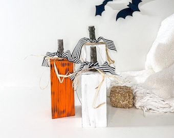 Wooden Pumpkins, Pumpkin Set, 4x4 pumpkins, Halloween Decorations, Fall Porch Decorations, Thanksgiving table décor, fall decor,