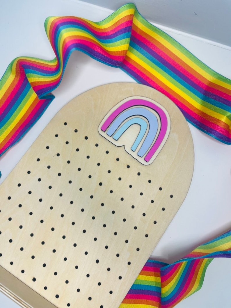 Wooden Earring Stand for Stud and Dangle earrings with Pastel Rainbow