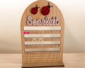 Personalized Lady Bug Earring Holder: Stud & Dangle Earring Display For Girls
