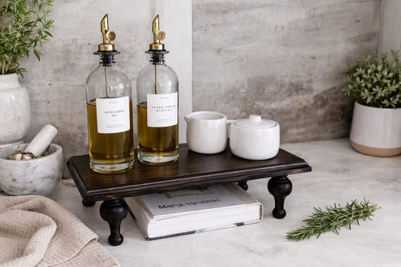 Large Wooden Riser Tray, Coffee Bar Riser, Kitchen Counter Shelf, Wood Display Stand, Monitor Stand, TV Riser, Rustic Table Decor