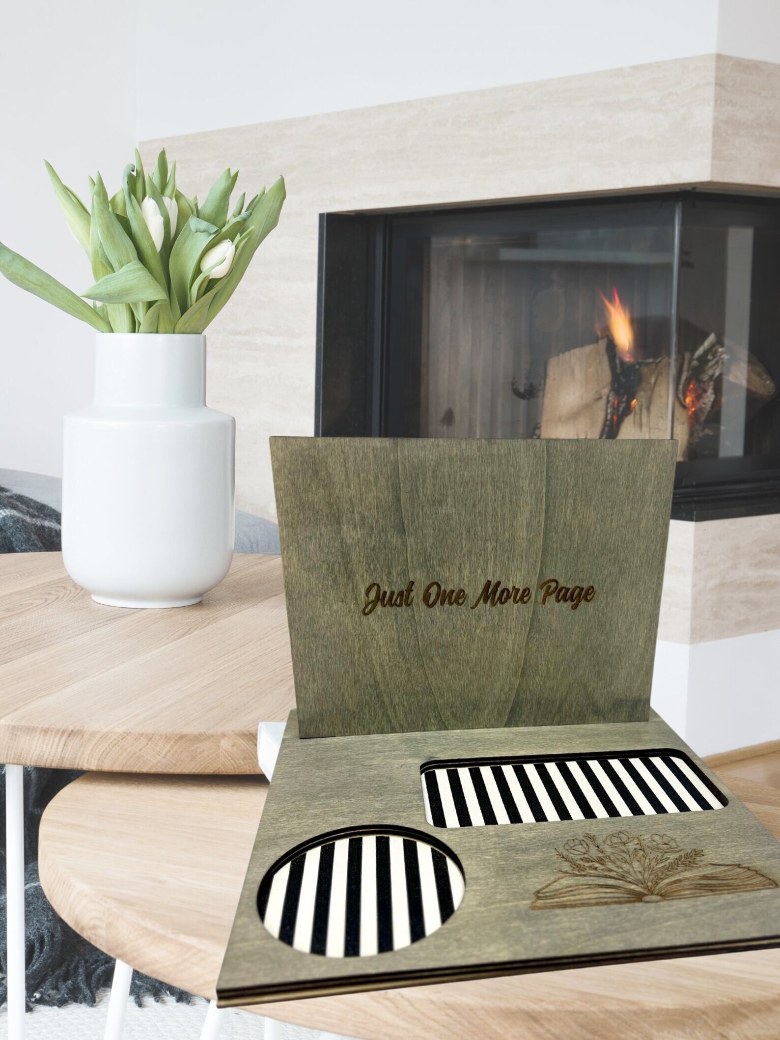 Personalized Wooden Book Valet: Reader Gift With Coffee Mug & Glasses ...