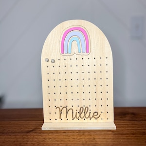 rainbow Earring Display, Personalized earring holder, girls earring organizer, Earring stand, Earring Tree, wood earring holder with name