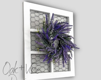 Window Frame with Wreath | Farmhouse window  | Window Frame Decor | Rustic frame with wreath | Chicken Wire | White Window | Lavender Wreath