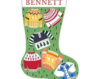 Festive Sweaters Personalized Christmas Stocking Kit | Modern Needlepoint Canvas