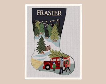 Tree Lot Needlepoint Christmas Stocking Kit, Modern Personalized Design