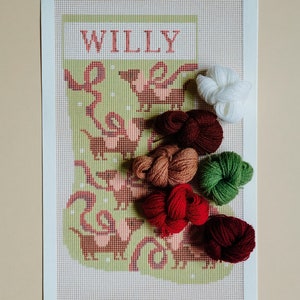 Dachshund Needlepoint Christmas Stocking, Modern Personalized Design, Pet Stocking