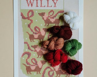 Dachshund Needlepoint Christmas Stocking, Modern Personalized Design, Pet Stocking