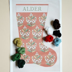 Winterberry Needlepoint Christmas Stocking Kit, Modern Personalized Design