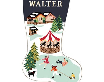 Christmas Market Personalized Christmas Stocking Kit | Modern Needlepoint Canvas