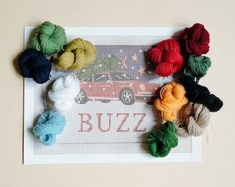 Sports Car Personalized Christmas Stocking Cuff | Modern Needlepoint Topper Kit