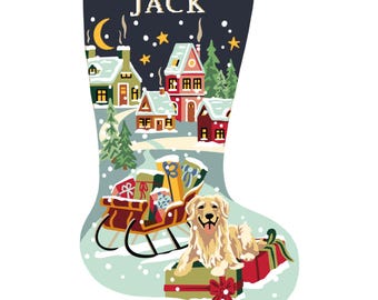 Snowy Village Personalized Christmas Stocking Kit | Modern Needlepoint Canvas