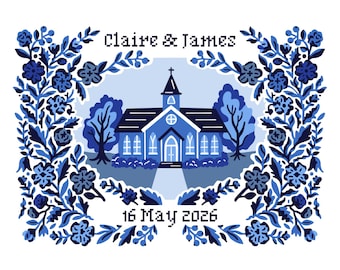 Something Blue Wedding Sampler | Custom Personalized Needlepoint Canvas Kit | Wedding Gift with Names & Date