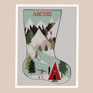 Ski Slopes Needlepoint Christmas Stocking Kit, Modern Personalized Design