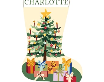 Christmas Tree Personalized Christmas Stocking Kit | Modern Needlepoint Canvas