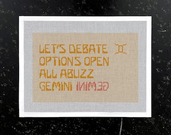 Gemini Needlepoint Canvas Kit | Zodiac Astrology Design for Pillow or Frame