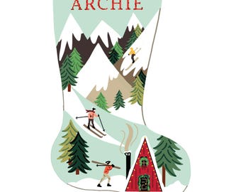 Ski Slopes Personalized Christmas Stocking Kit | Modern Needlepoint Canvas