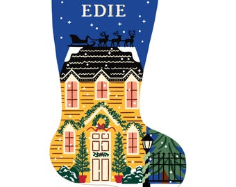 Holiday Home Personalized Christmas Stocking Kit | Modern Needlepoint Canvas