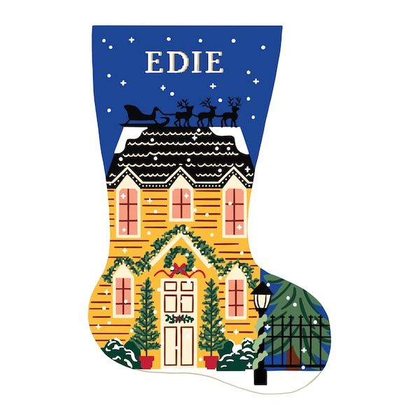 Holiday Home Personalized Christmas Stocking Kit | Modern Needlepoint Canvas