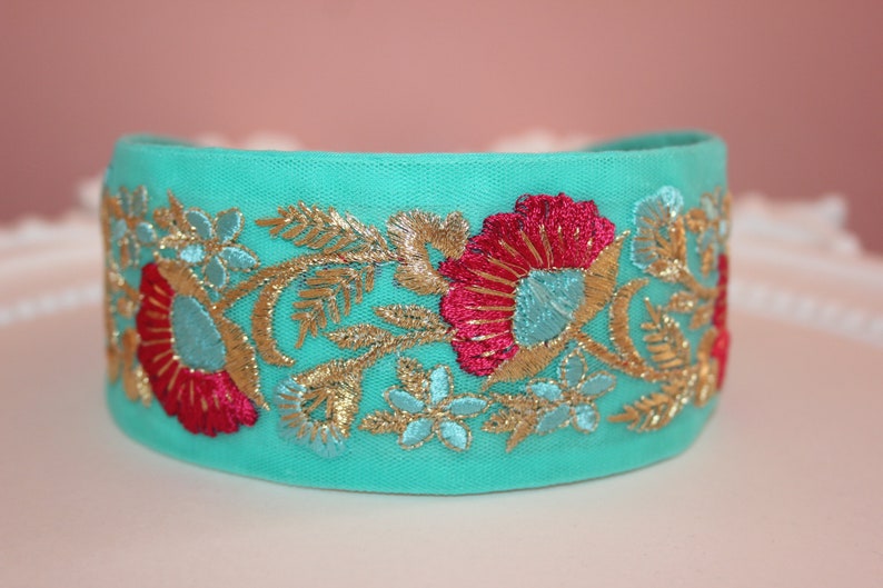 Turquoise Embroidered Headband Adult 2.2 Wide Hairband Etsy