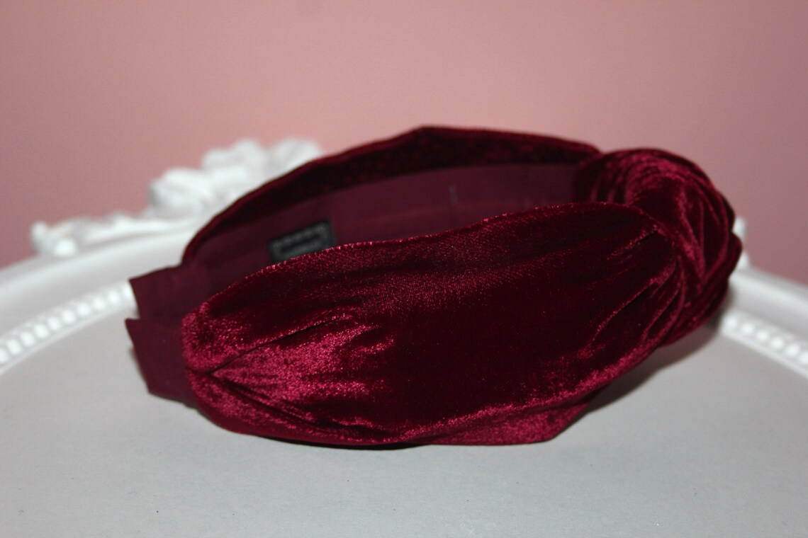 Women turban headband Dark Red velvet knotted headband top Etsy