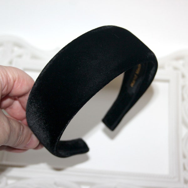 Black silk velvet headband for women, wide adjustable hairband, plastic free, more widths