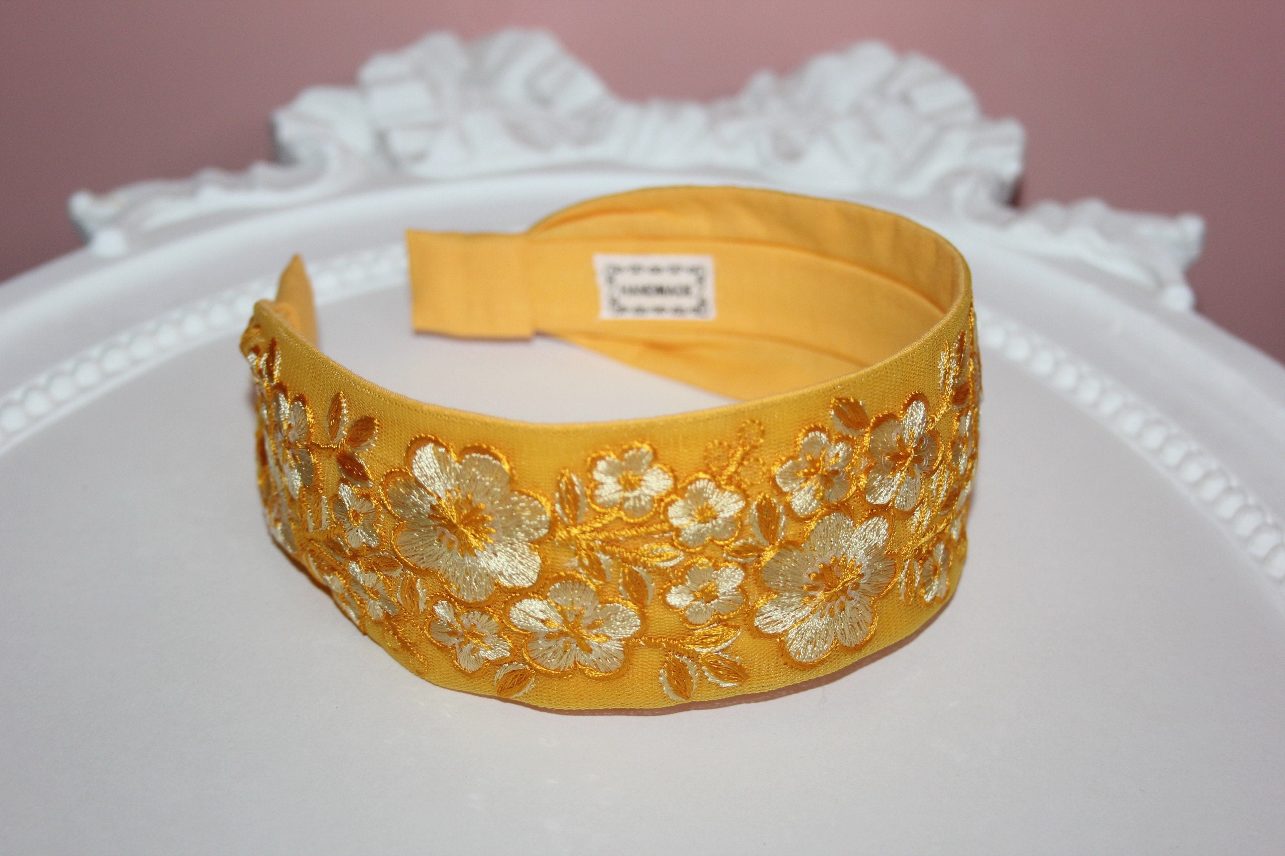 Embroidered headband women solar yellow 2inch hairband Etsy